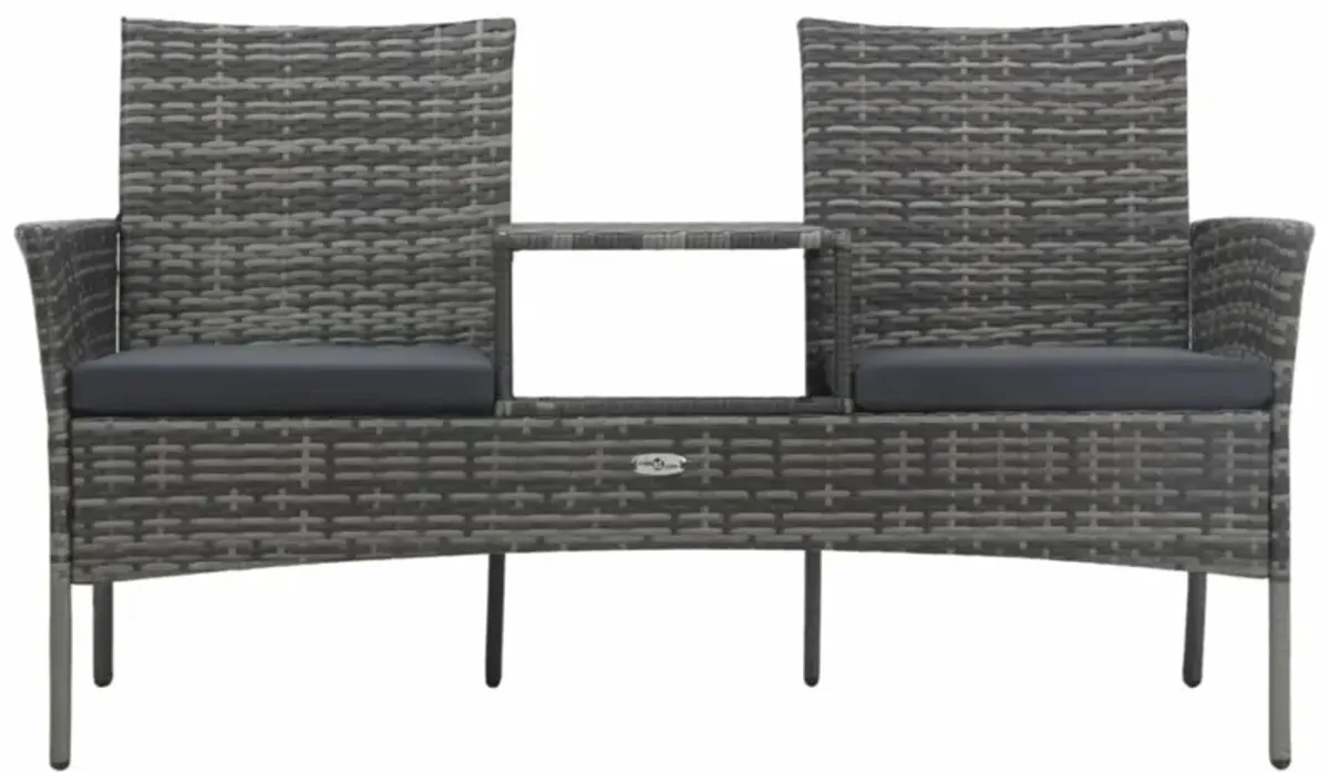 vidaXL 2-Seater Garden Sofa with Tea Table Poly Rattan Anthracite