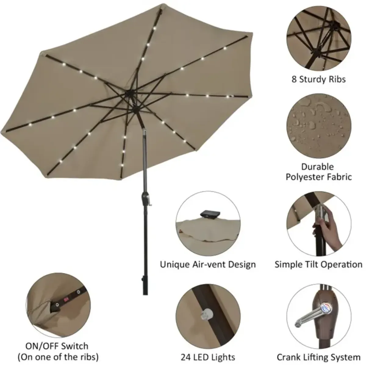 Hivvago 10 Feet Outdoor Patio Umbrella with Bright Solar LED Lights