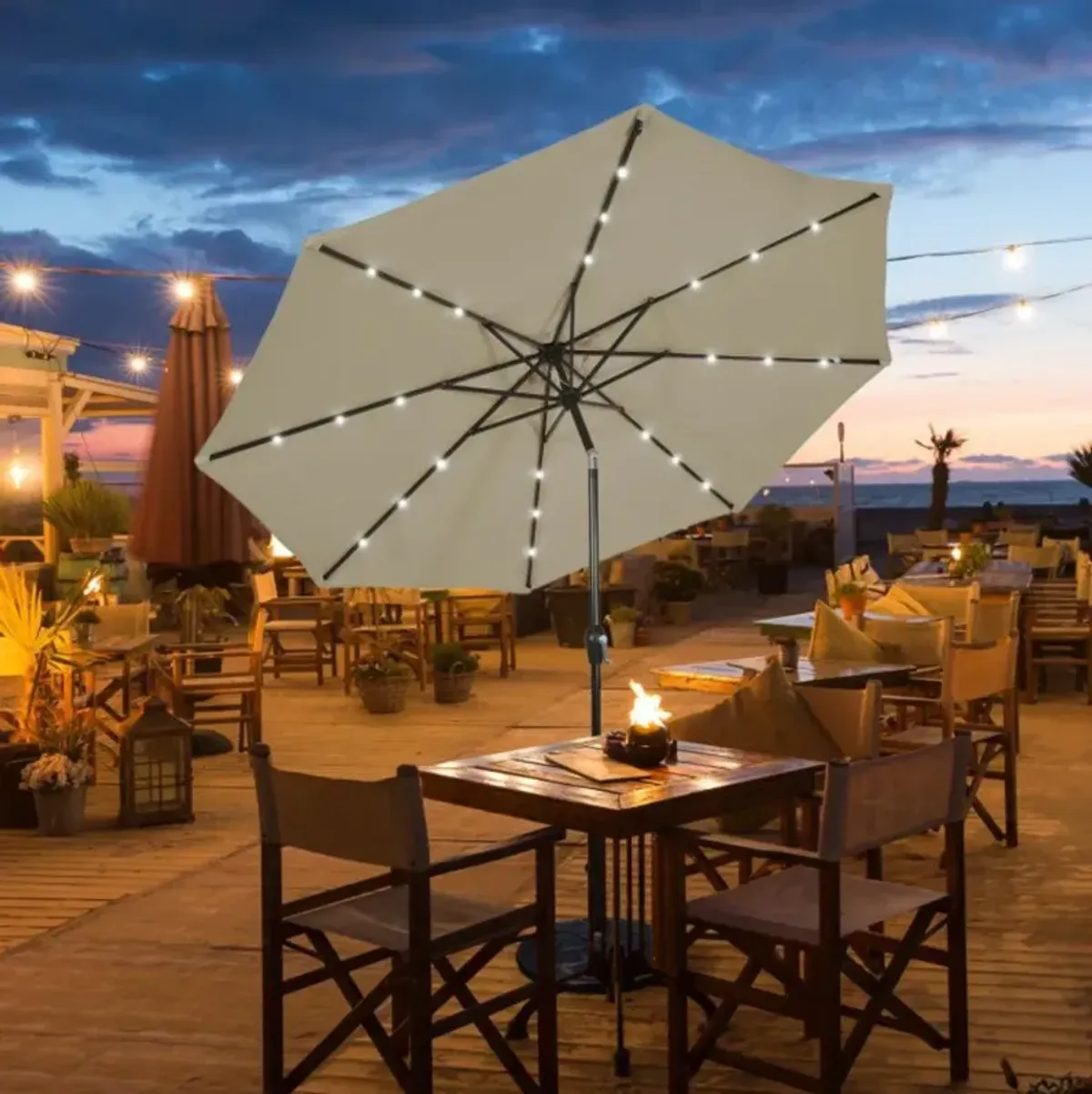 Hivvago 10 Feet Outdoor Patio Umbrella with Bright Solar LED Lights