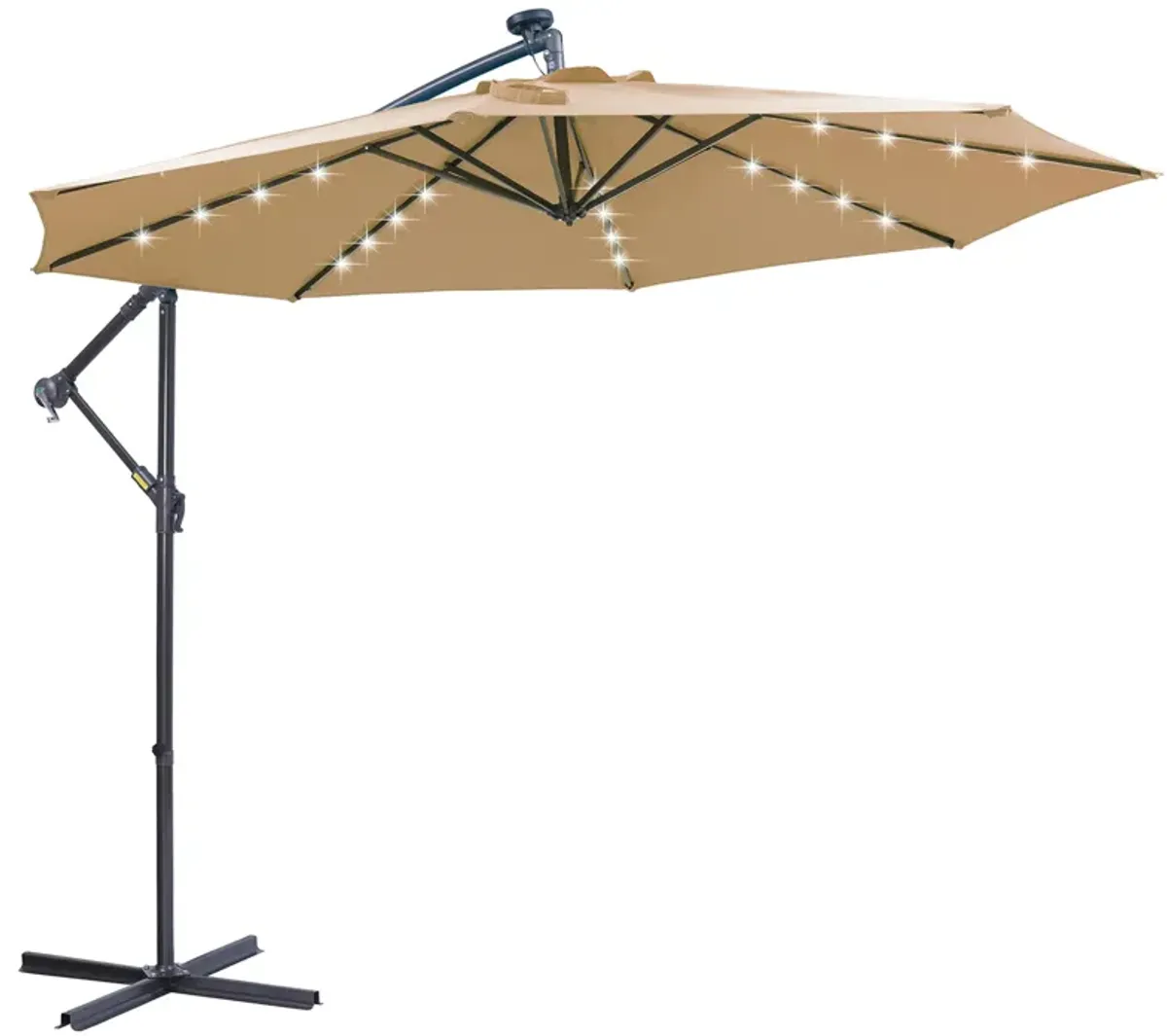 10 FT Solar LED Patio Outdoor Umbrella Hanging Cantilever Umbrella Offset Umbrella Easy Open Adustment with 32 LED Lights