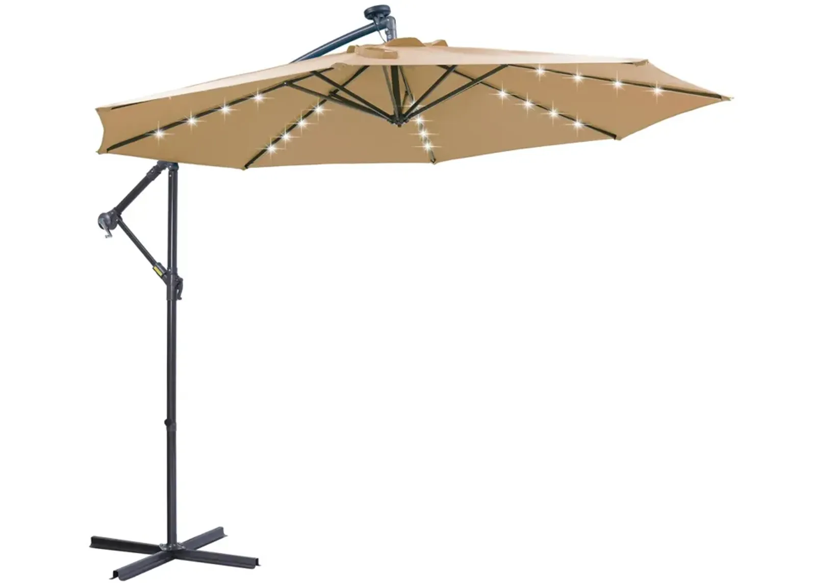 10 FT Solar LED Patio Outdoor Umbrella Hanging Cantilever Umbrella Offset Umbrella Easy Open Adustment with 32 LED Lights