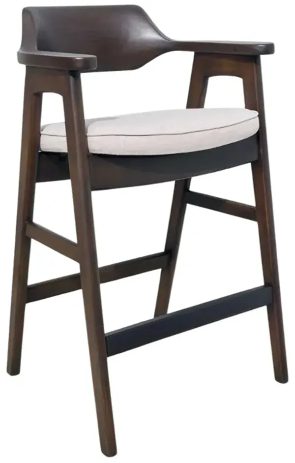 Zsy Barstool Chair w Curved Back, Java Brown Birch Wood, Sand White - Benzara