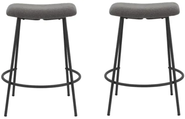 Hivvago Set of Two 26 Inch Gray and Black Fabric and Metal Backless Counter Height Bar Chairs