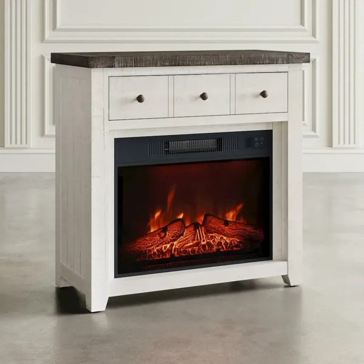 Jofran Solid Wood Rustic 32 Farmhouse Electric Fireplace Console TV Stand