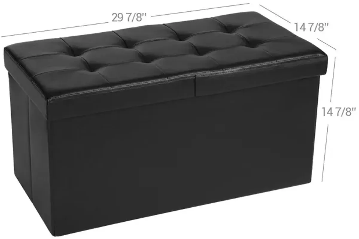 30-Inch Folding Storage Ottoman Bench with Flipping Lid - Faux Leather Storage Chest Footstool