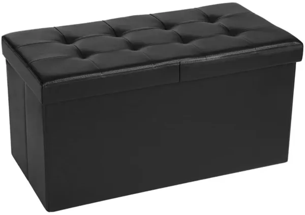 30-Inch Folding Storage Ottoman Bench with Flipping Lid - Faux Leather Storage Chest Footstool