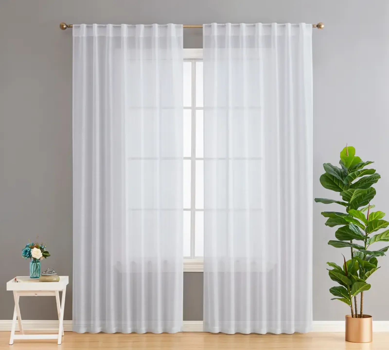 THD Scarlett Semi Sheer Light Filtering Transparent Pocket Top & Back Tab Lightweight Window Curtains Drapery Panels for Bedroom, Dining Room & Living Room, 2 Panels