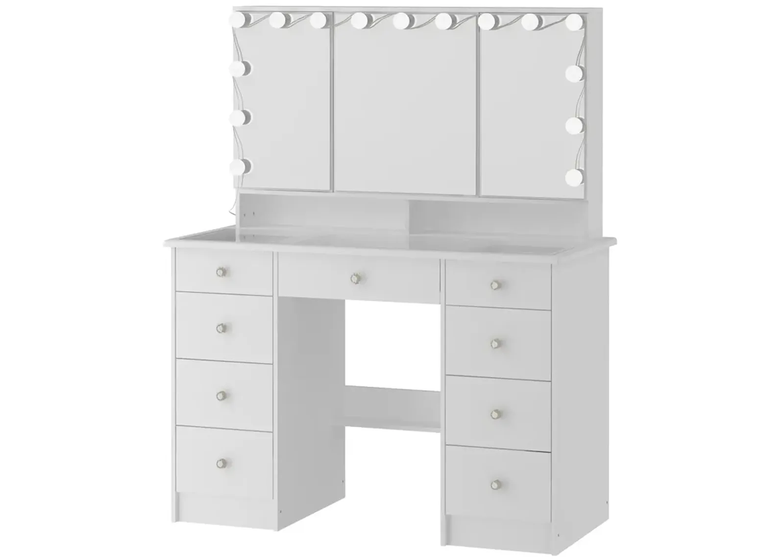 FUFU&GAGA Elegant Vanity Table with 9 Spacious Drawers and LED Mirror - 3 Lighting Modes (43.3”W x 19.7”D x 53.6”H),White