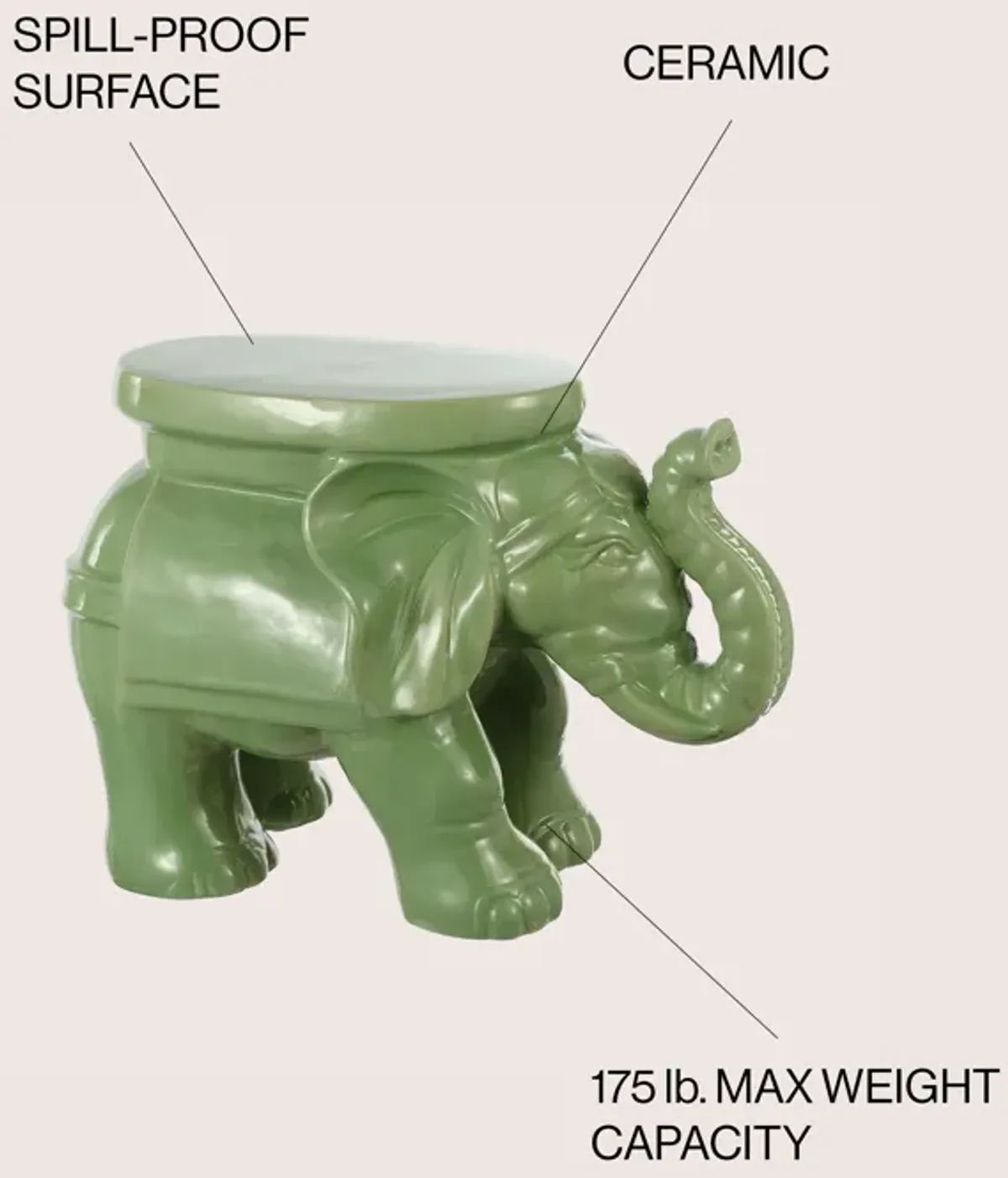 White Elephant Ceramic Garden Stool