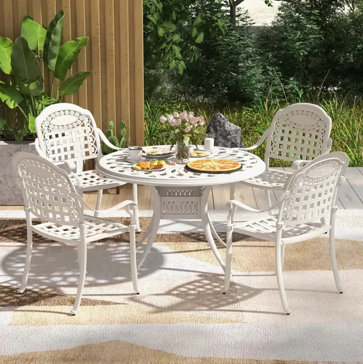 Set of 2 Cast Aluminum Patio Chairs with Armrests