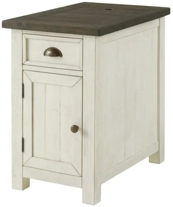 Hivvago 25" Cream And Brown Solid Wood End Table With USB and Outlets