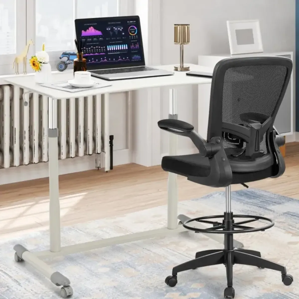 Hivvago Height Adjustable Computer Desk Sit to Stand Rolling Notebook Table