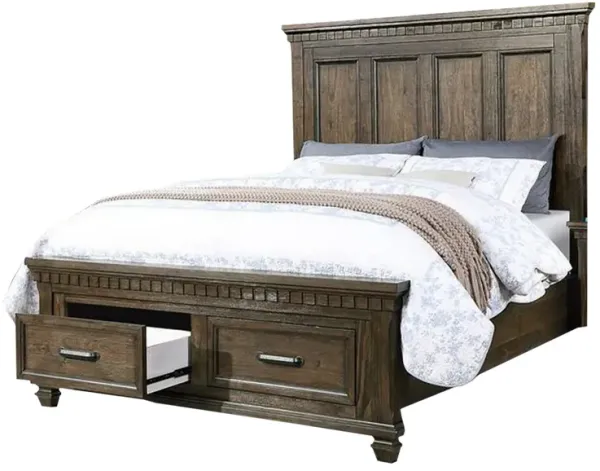 Ziv Classic California King Bed with Storage Drawers, Metal Handles, Brown - Benzara