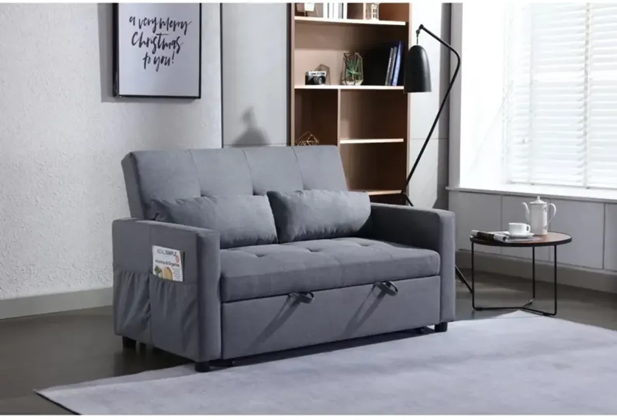 Convertible Sleeper Loveseat in Dark Grey Linen Fabric