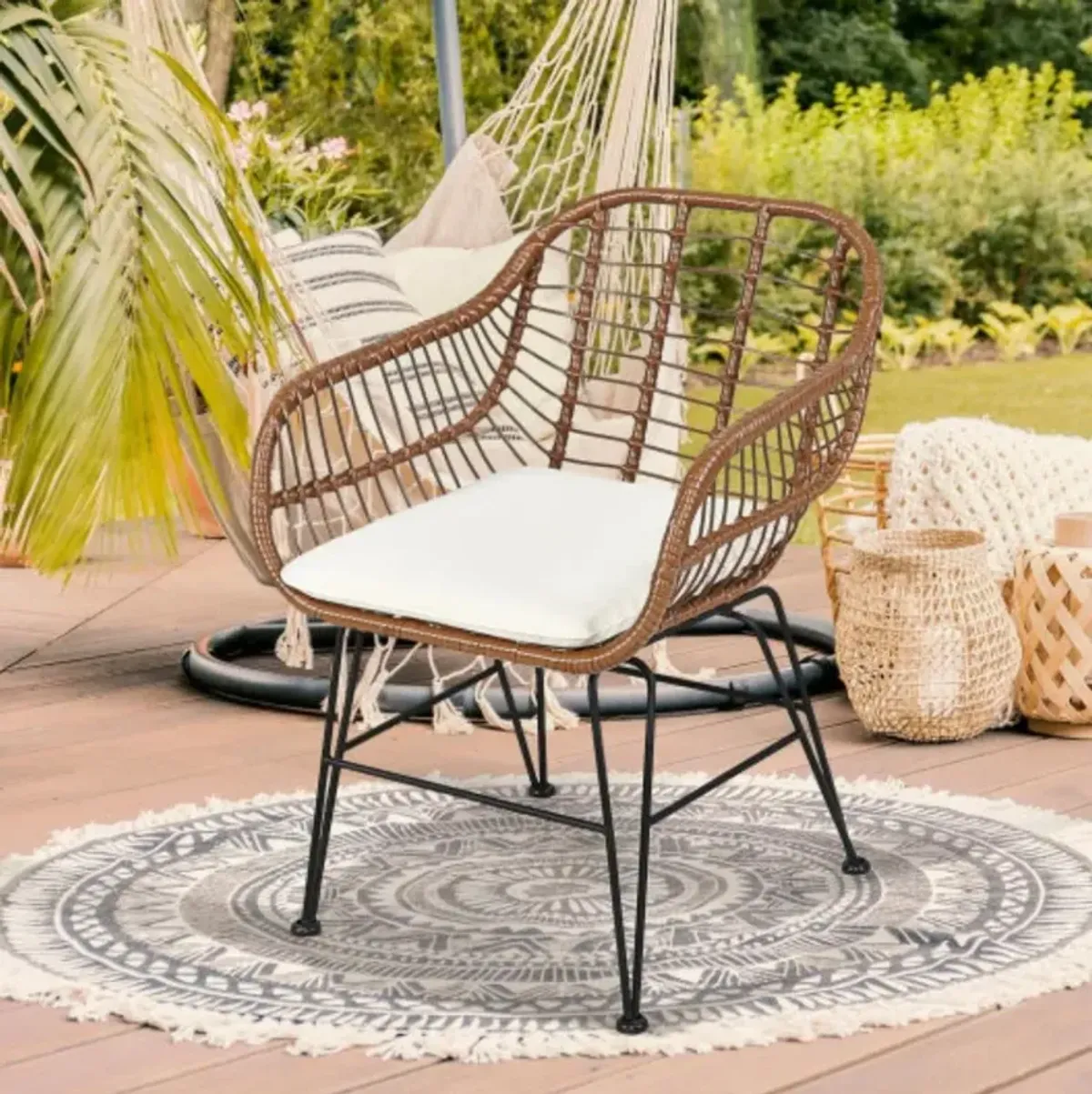 3 Pieces Patio Rattan Bistro Set with Cushion