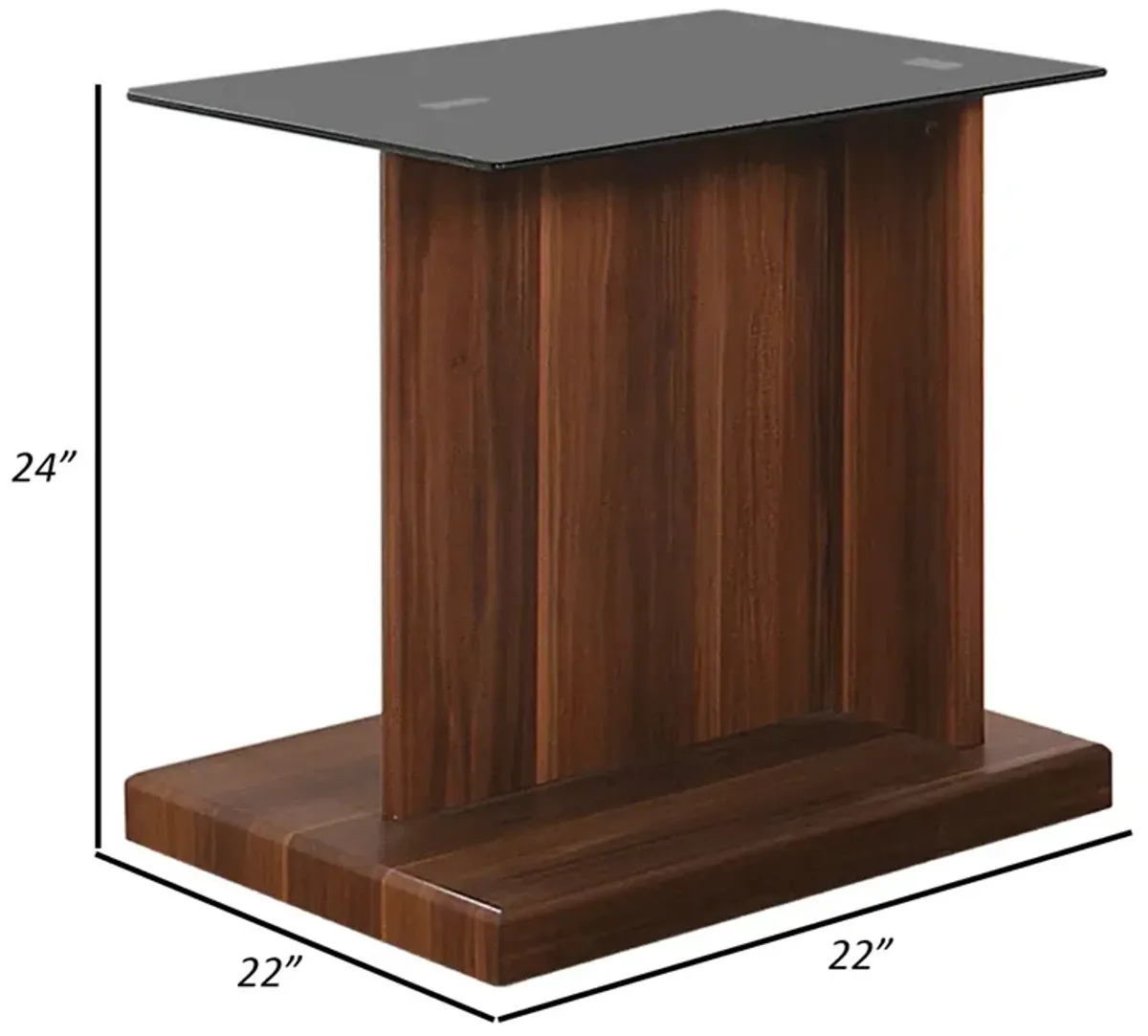 Liam 22 Inch Square Side End Table, Brown Wood, Pedestal Base, Glass Top-Benzara