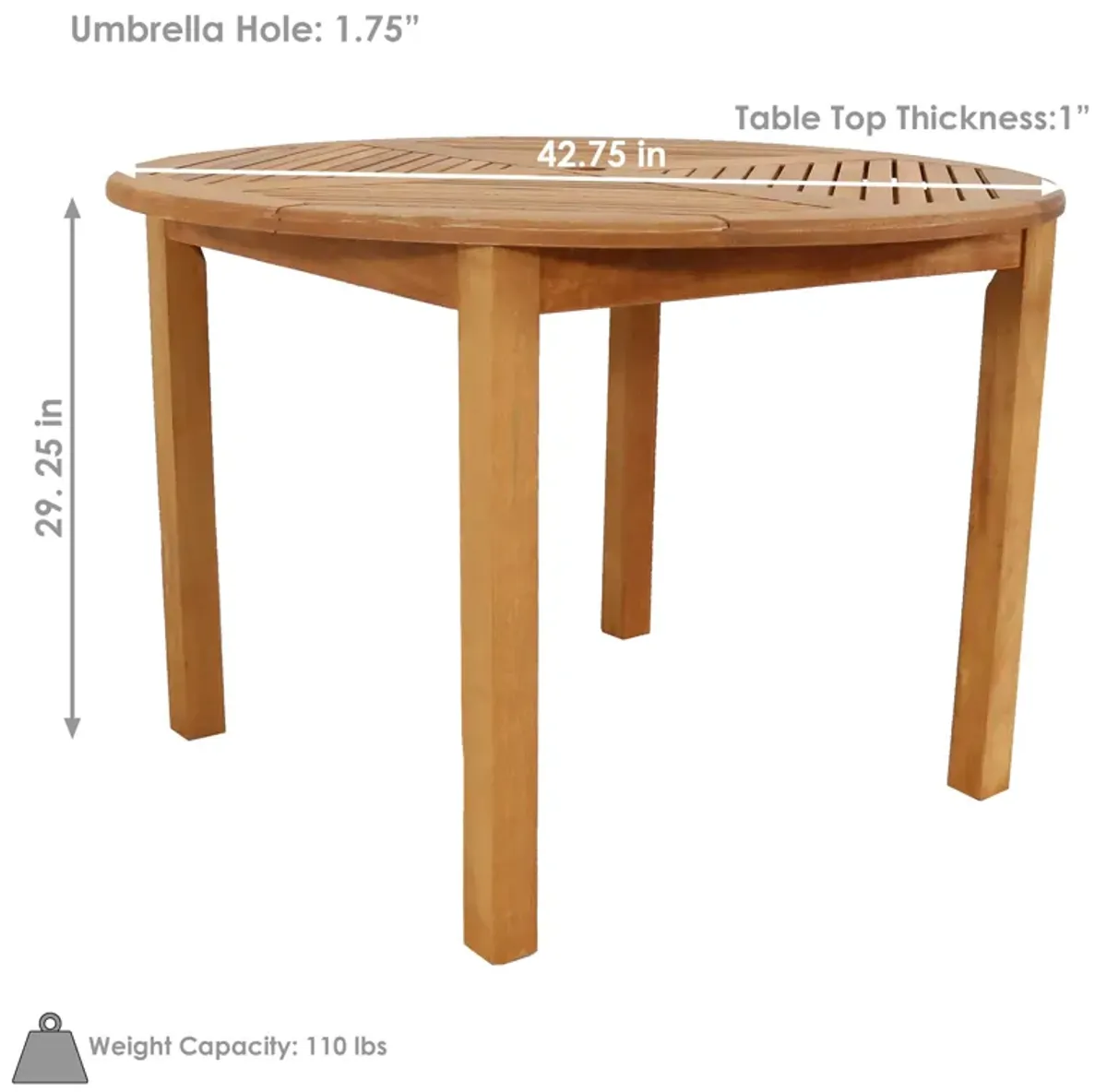 Sunnydaze 42.75 in Meranti Wood Round Patio Dining Table