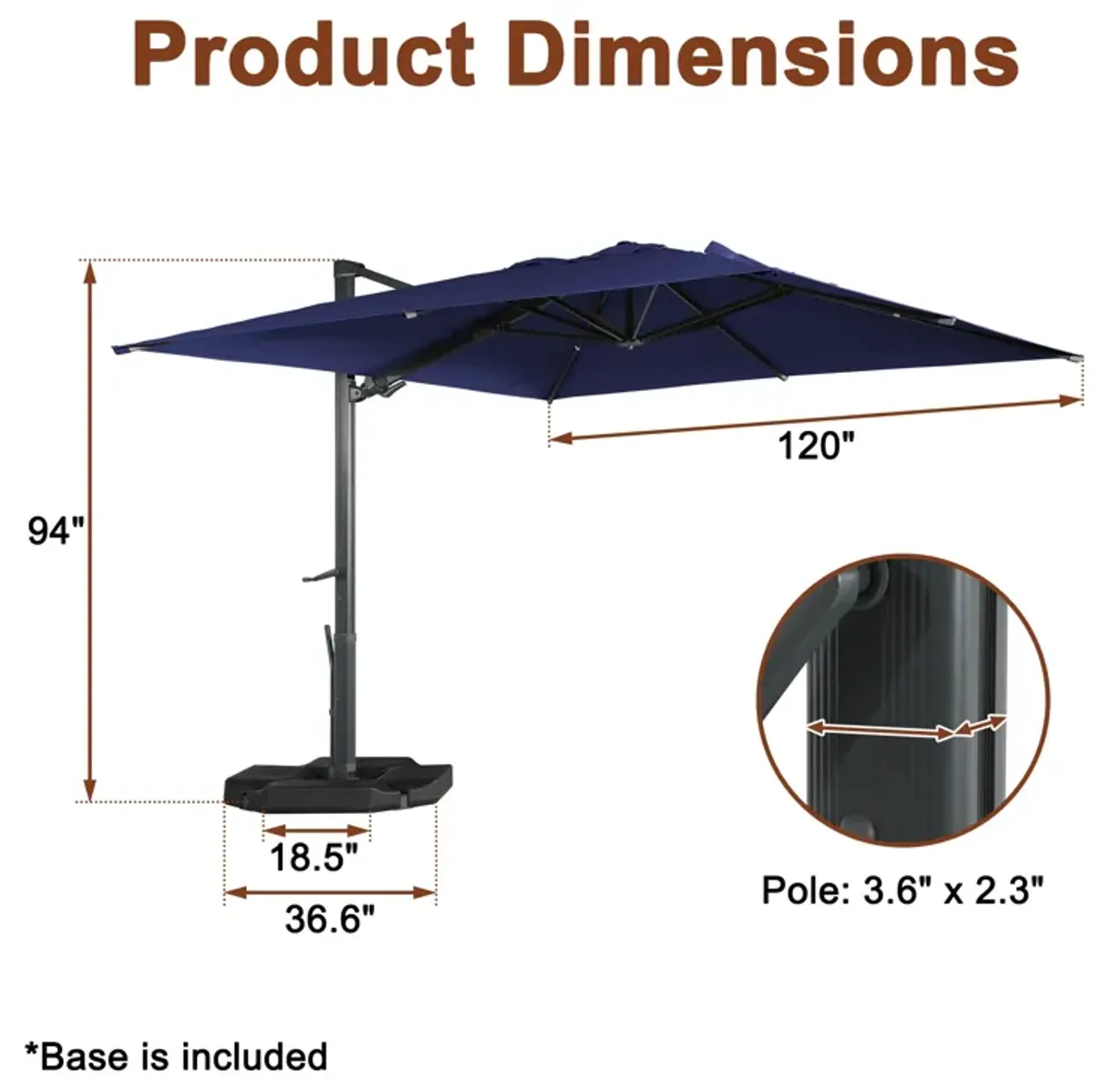 MONDAWE 10 ft. x 13 ft. Aluminum Cantilever Patio Umbrella  Garden Offset Umbrella with Base Weight Stand