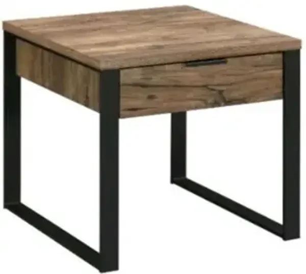 Hivvago 22" Black And Weathered Oak Square End Table With Drawer