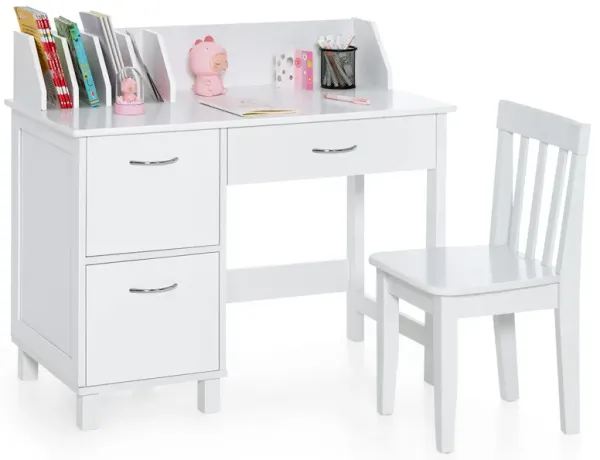 Multi-Functional Wooden Kids Desk Set with Drawer and Storage