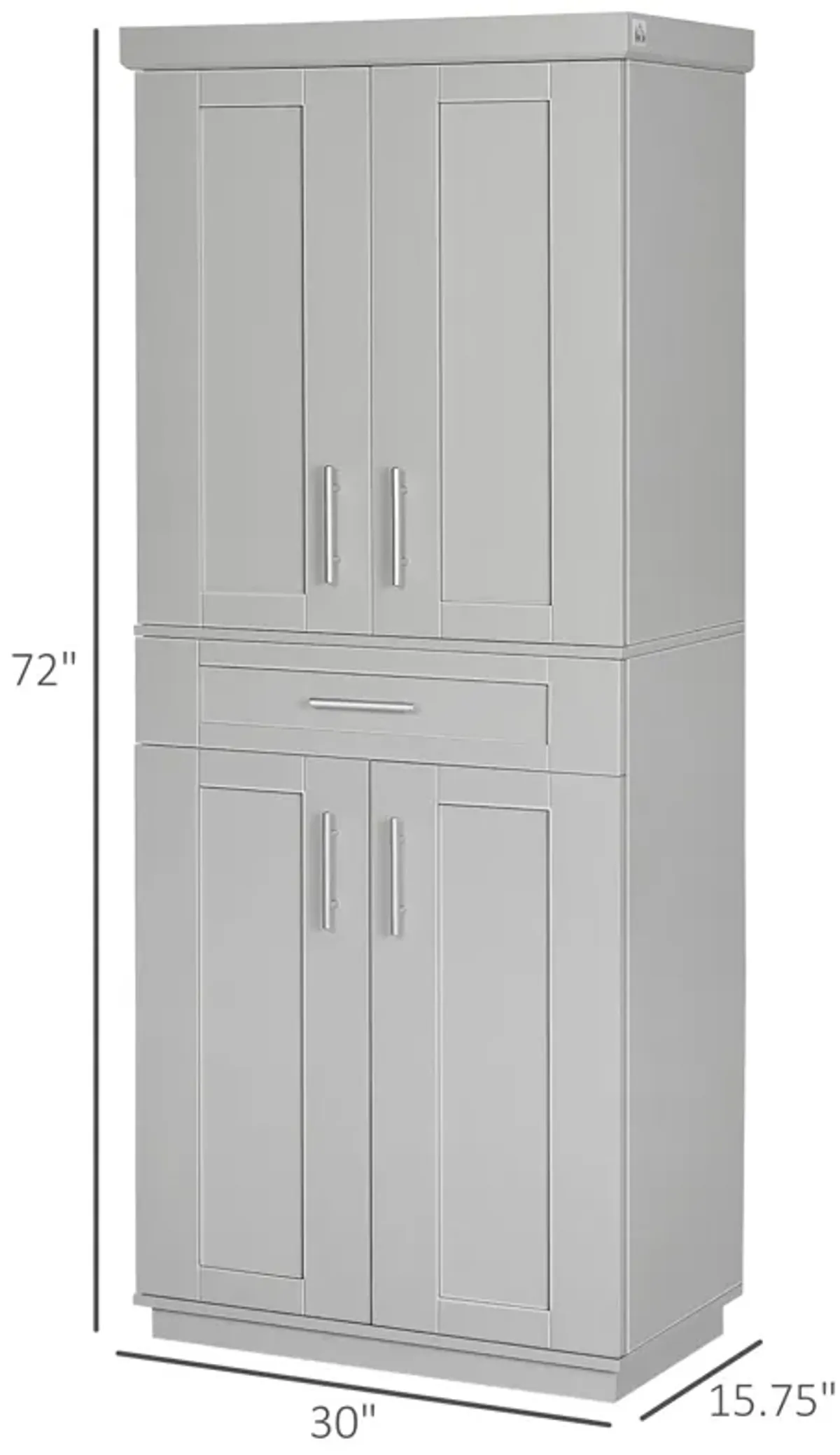 Gray Modern Pantry: Freestanding Cabinet with Doors, Drawer, and Shelves