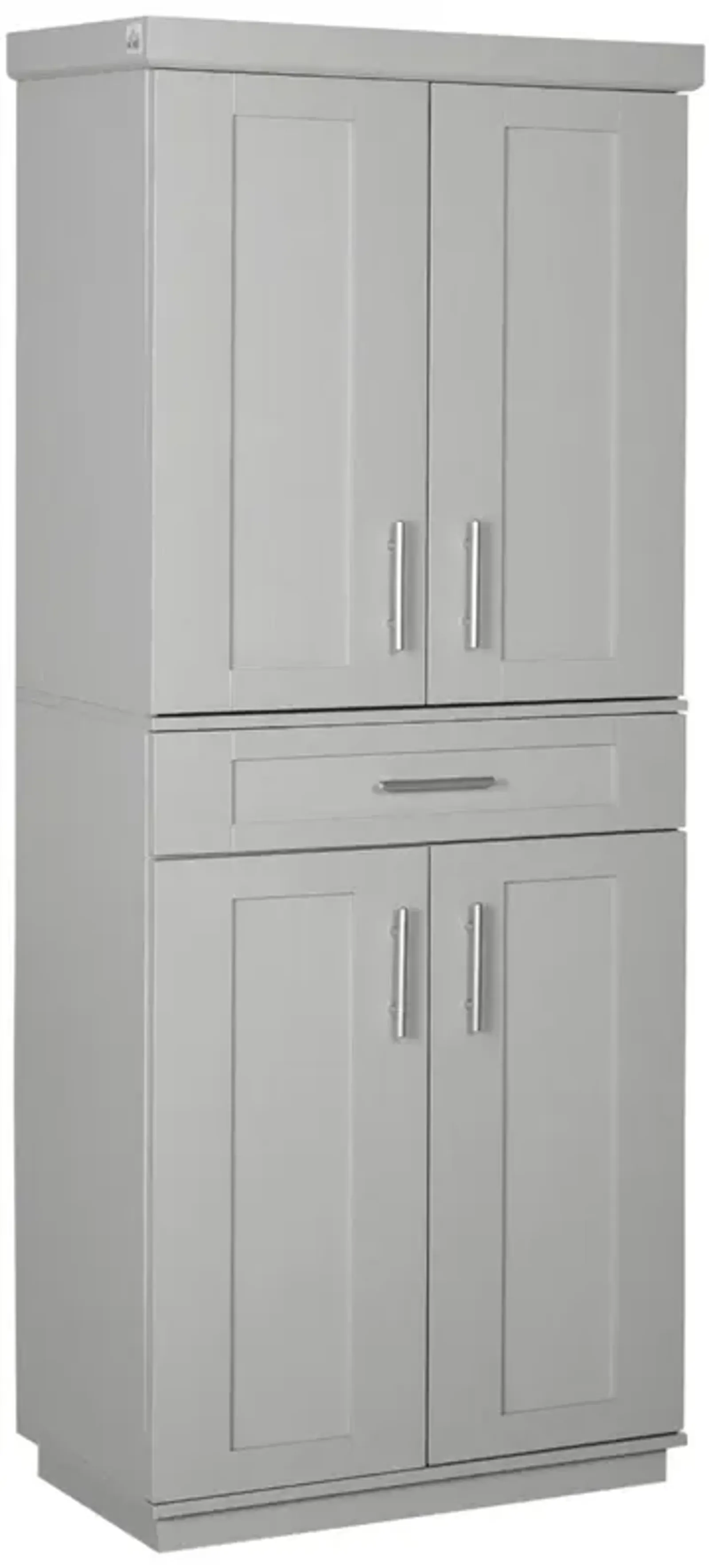 Gray Modern Pantry: Freestanding Cabinet with Doors, Drawer, and Shelves