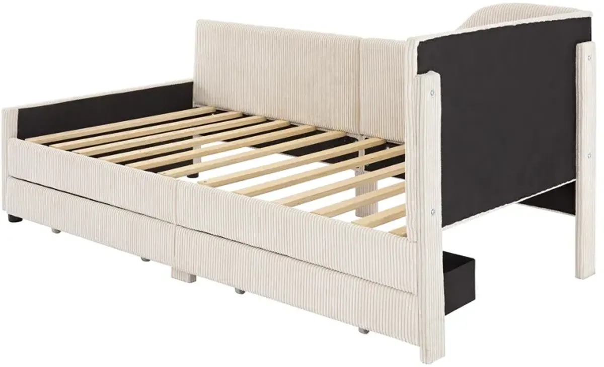 Merax L-Shaped Corduroy Daybed with 2 Storage Drawers