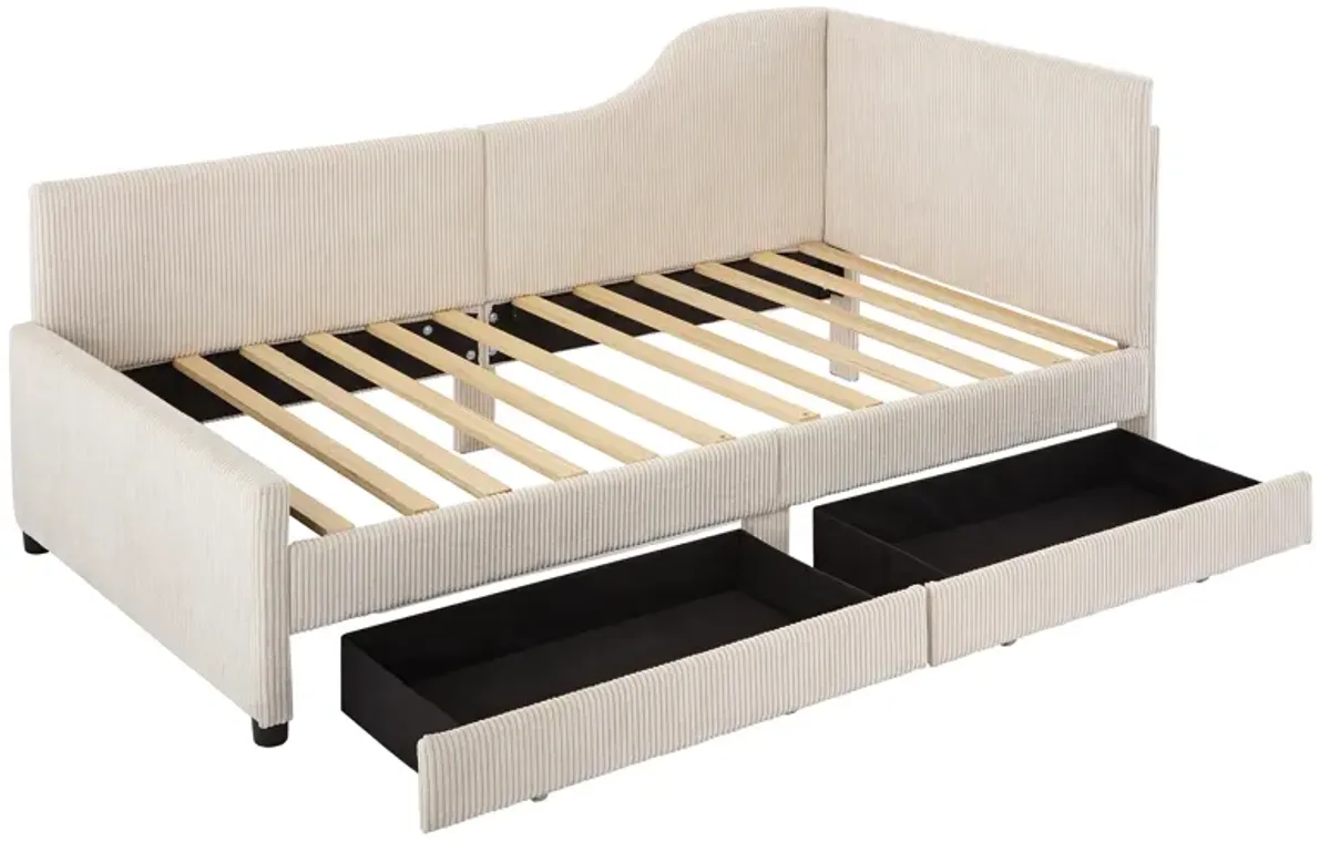 Merax L-Shaped Corduroy Daybed with 2 Storage Drawers