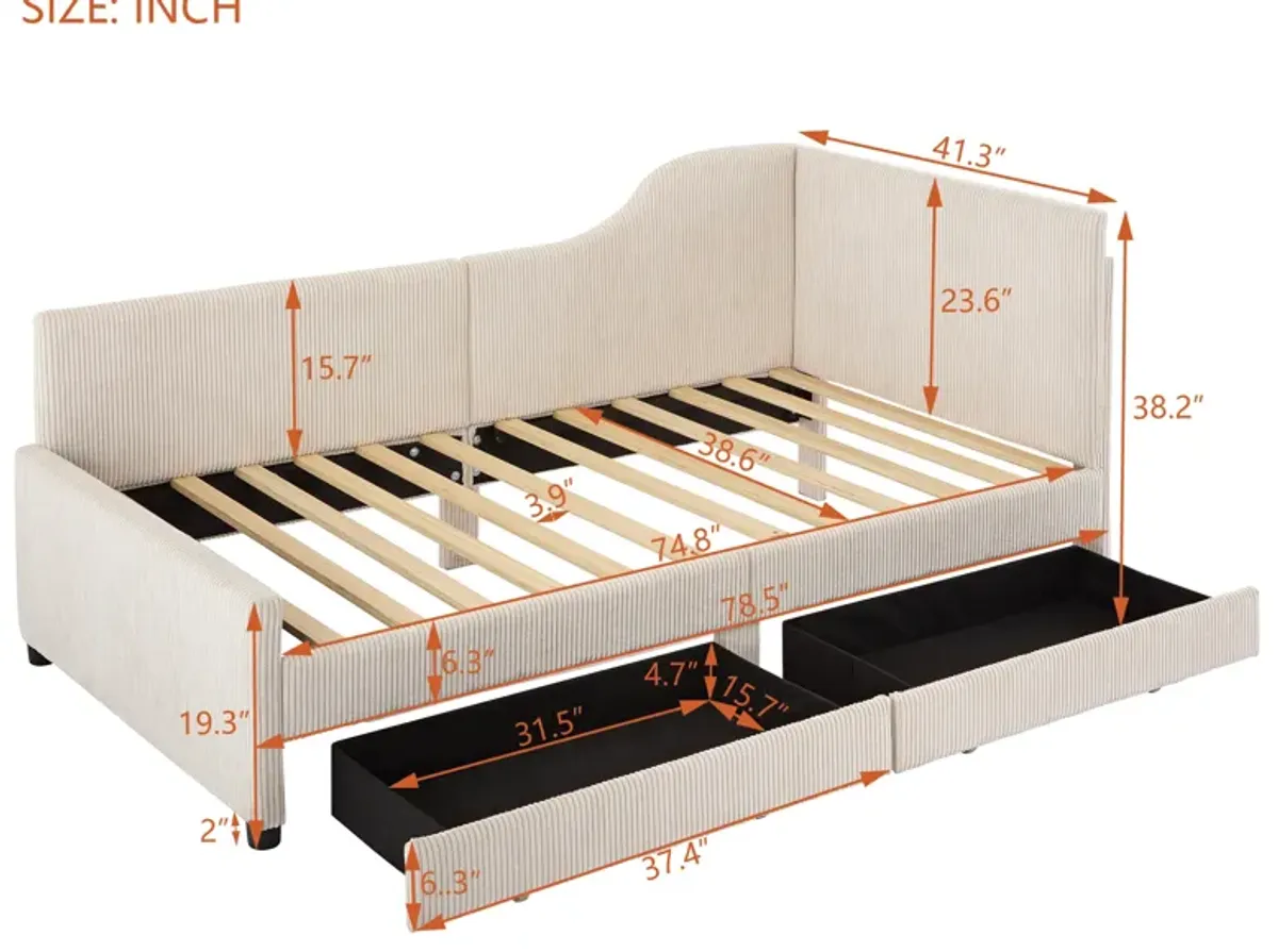 Merax L-Shaped Corduroy Daybed with 2 Storage Drawers