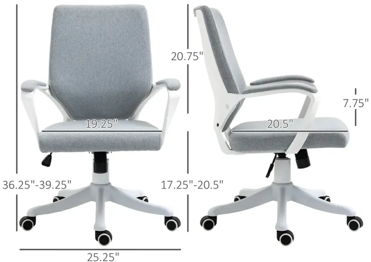 Grey Office Comfort: Mid Back Ergonomic Chair with Padded Armrests