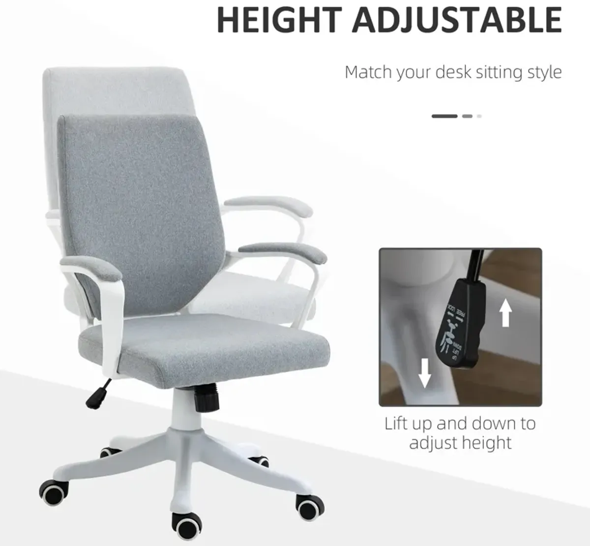 Grey Office Comfort: Mid Back Ergonomic Chair with Padded Armrests