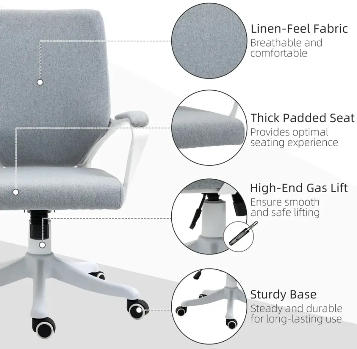 Grey Office Comfort: Mid Back Ergonomic Chair with Padded Armrests