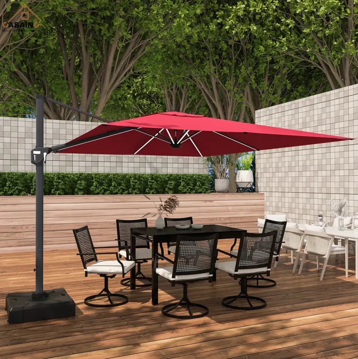 11FT Square Cantilever Patio Umbrella with LED Light (without Umbrella Base).