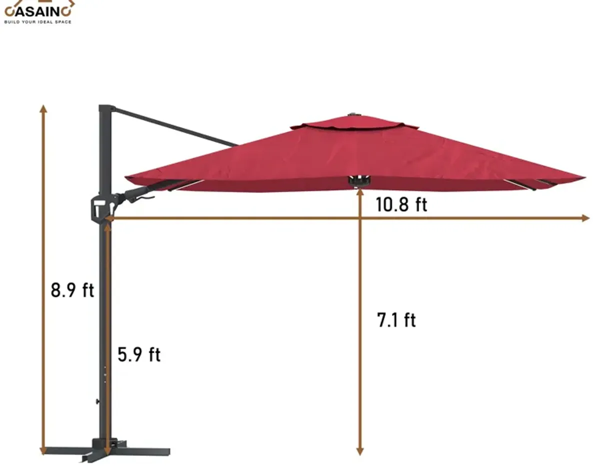 11FT Square Cantilever Patio Umbrella with LED Light (without Umbrella Base).