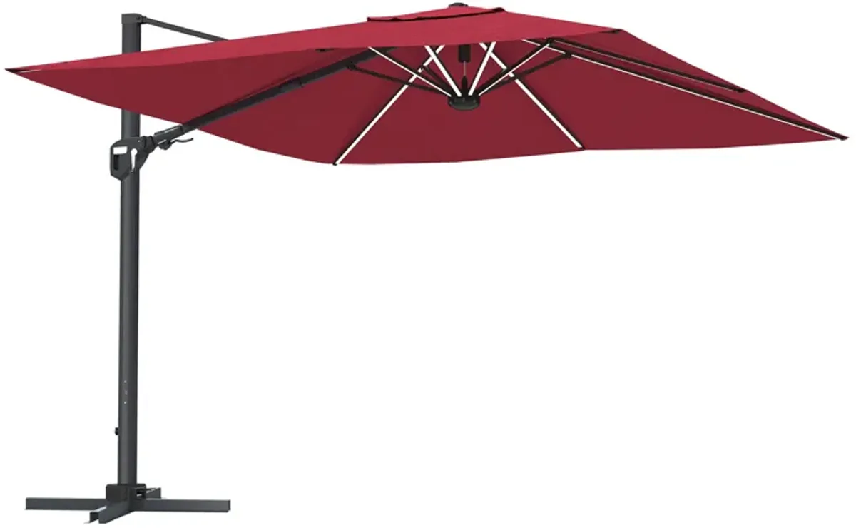 11FT Square Cantilever Patio Umbrella with LED Light (without Umbrella Base).