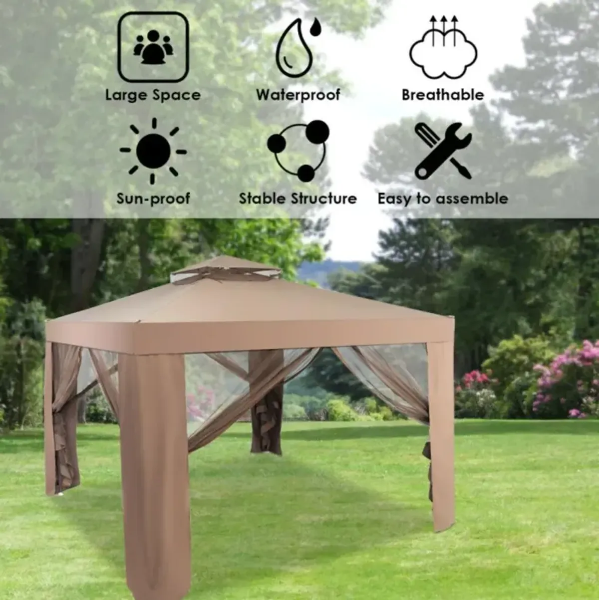 Hivvago Canopy and Garden Structures Gazebo with Netting for Outdoors