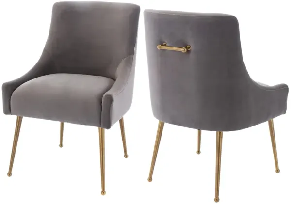 Grey Velvet Dg Chair with Pullg Handle and Adjustable Foot Nails(Set of 2)