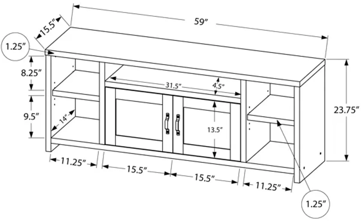 Monarch Specialties I 2742 Tv Stand, 60 Inch, Console, Media Entertainment Center, Storage Cabinet, Living Room, Bedroom, Laminate, Beige, Transitional