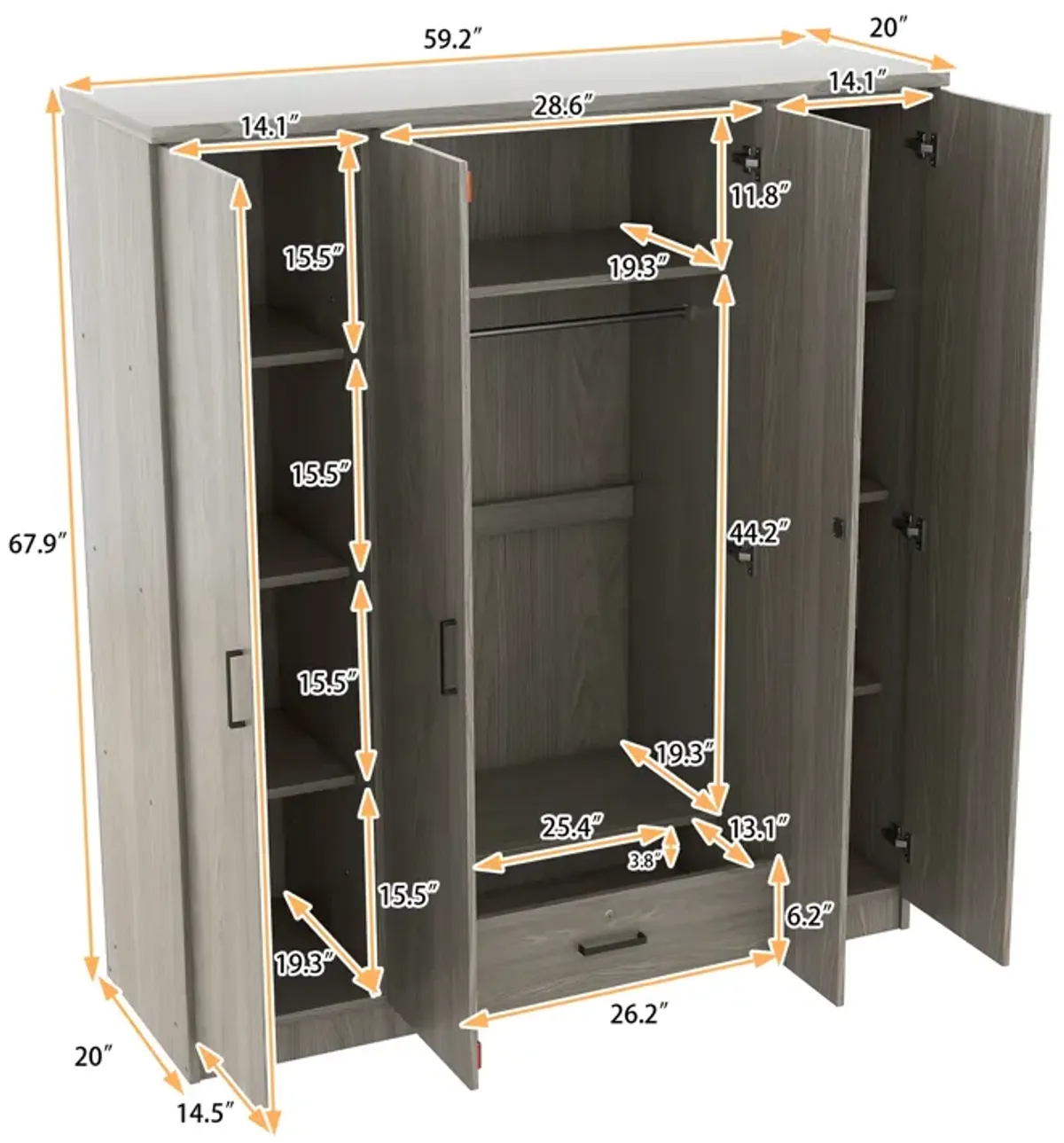 Merax 4-Door Wardrobe with 1 Drawer