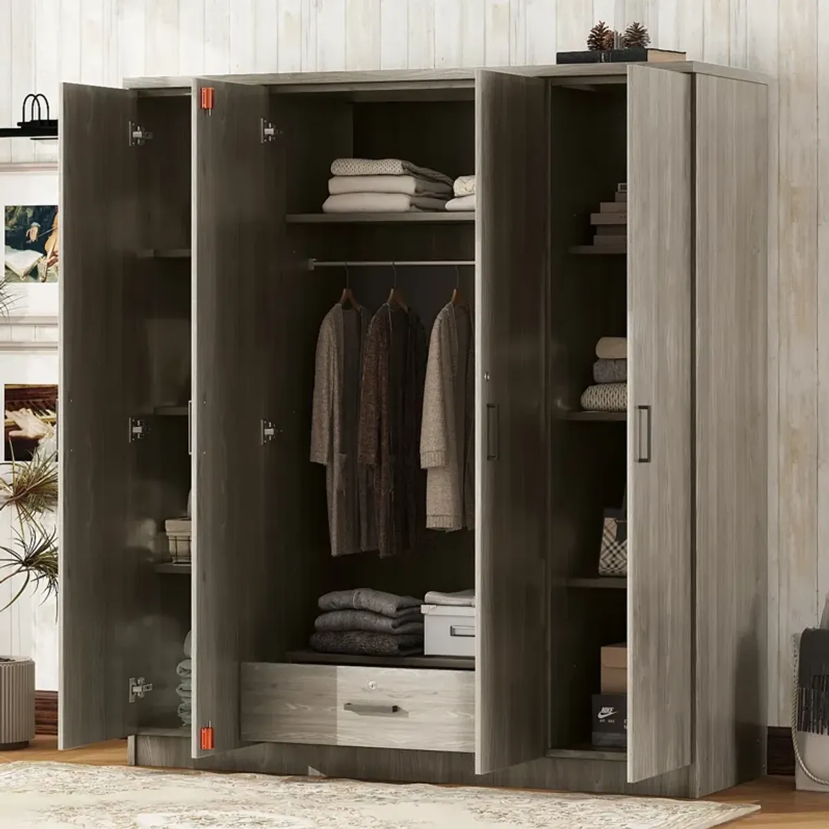 Merax 4-Door Wardrobe with 1 Drawer