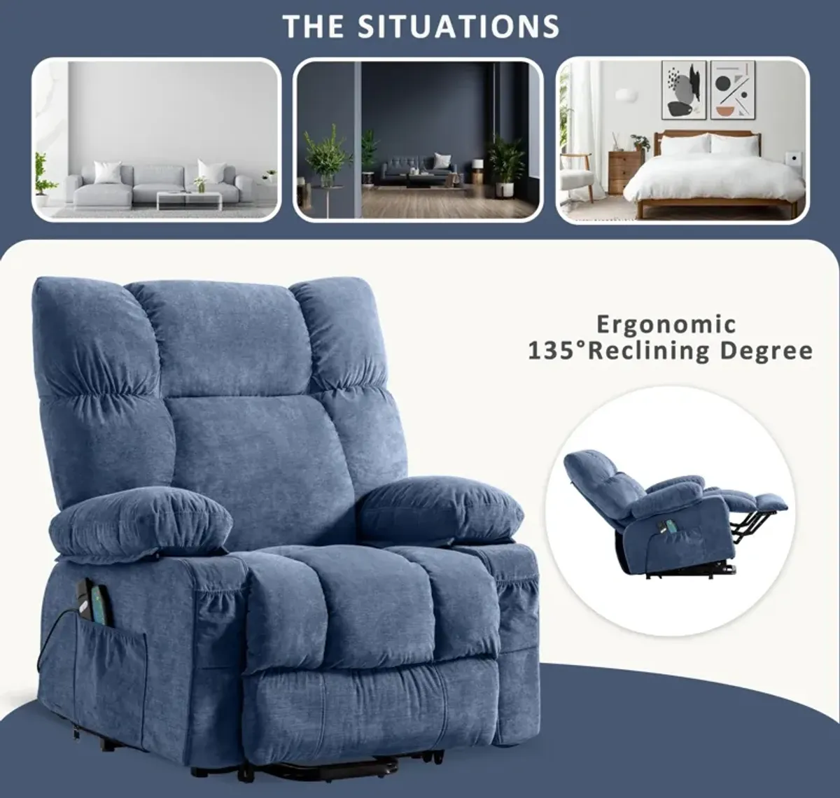 42 in. W Polyester Blend Recliner with Remote Control, Tufted and Storage