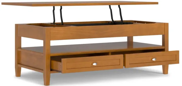 Warm Shaker SOLID WOOD 48 inch Wide Rectangle Transitional Lift Top Coffee Table in Light Golden Brown