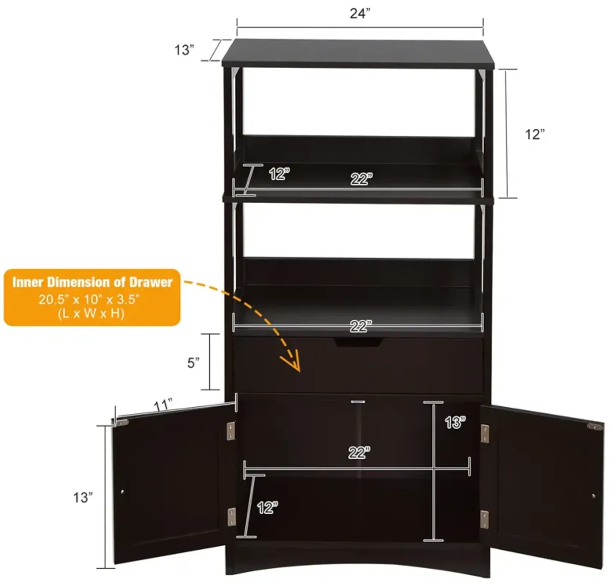 Costway Bathroom Storage Cabinet Floor Cabinet w/Drawer Shelf Cupboard Espresso