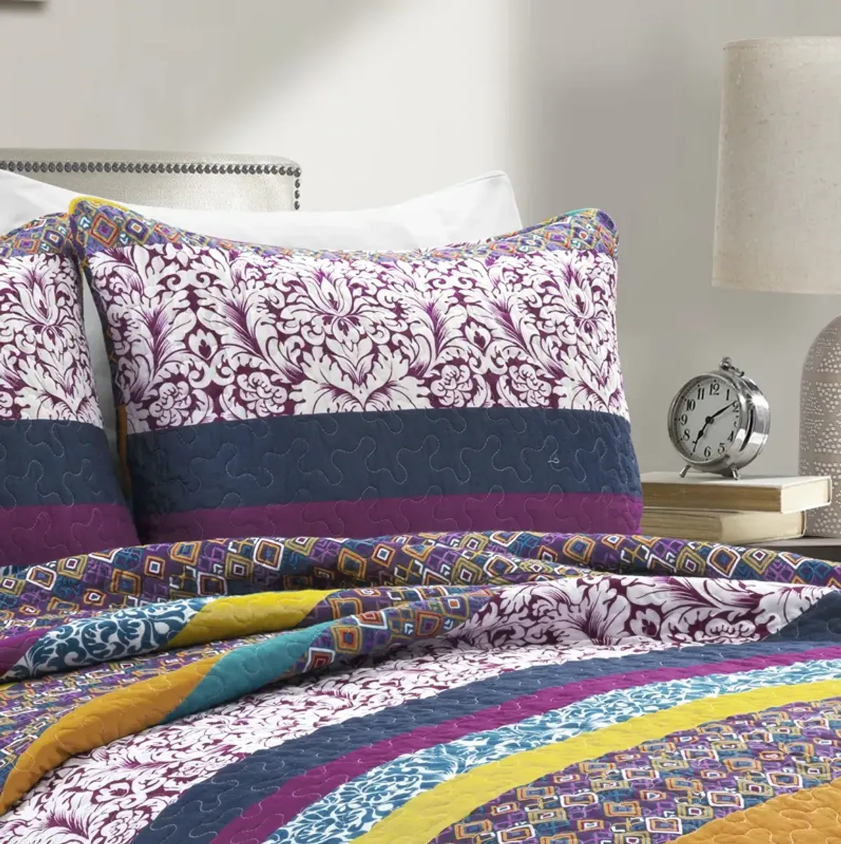 Boho Stripe Reversible Cotton Quilt 3Pc Set