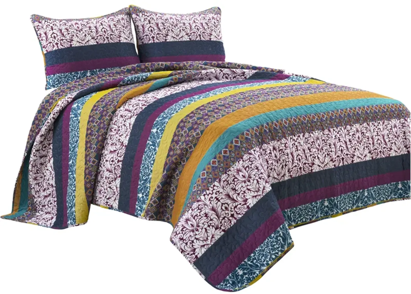 Boho Stripe Reversible Cotton Quilt 3Pc Set