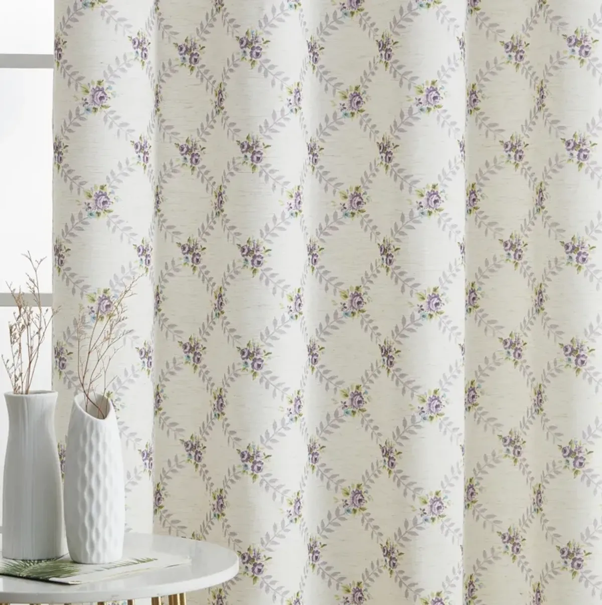 THD Morgan Floral Decorative Light Filtering Grommet Window Treatment Curtain Drapery Panels for Bedroom & Living Room - Set