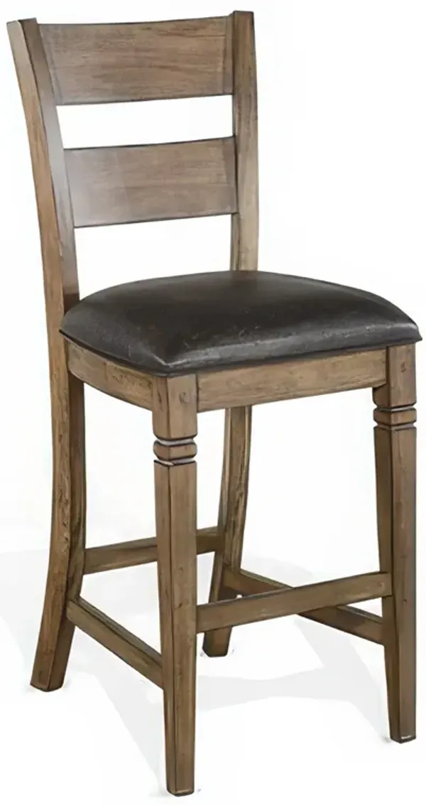 Yael Barstool Chair, Ladderback, Black Microfiber, Taupe Mahogany Wood - Benzara