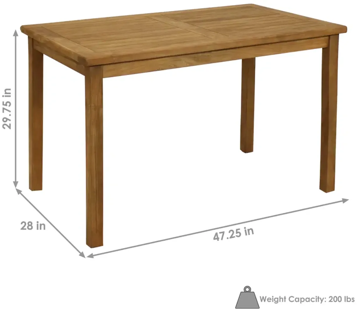 Sunnydaze 47.25 in Solid Teak Rectangular Patio Dining Table