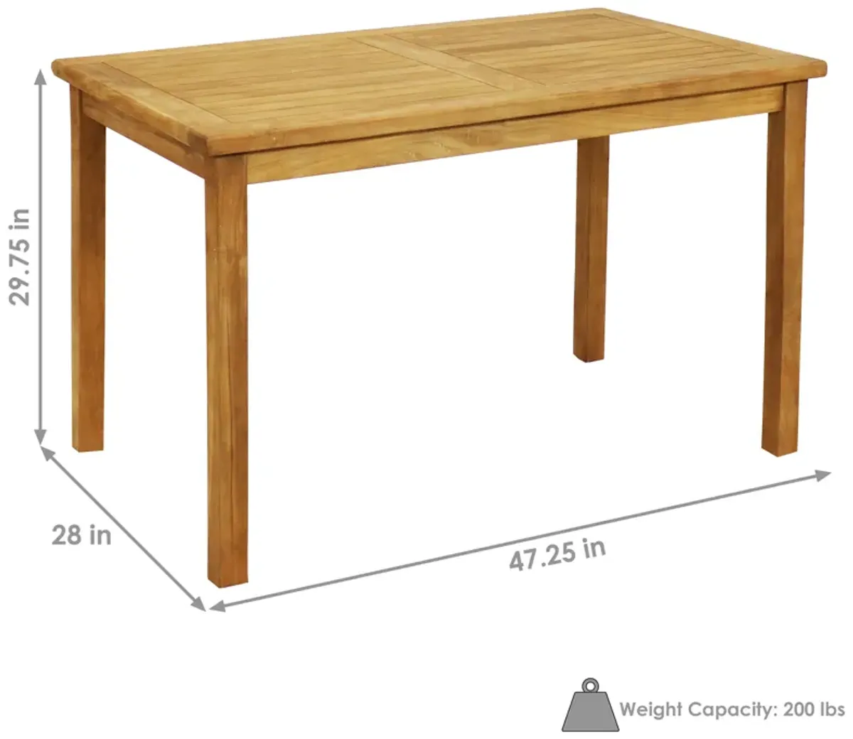 Sunnydaze 47.25 in Solid Teak Rectangular Patio Dining Table