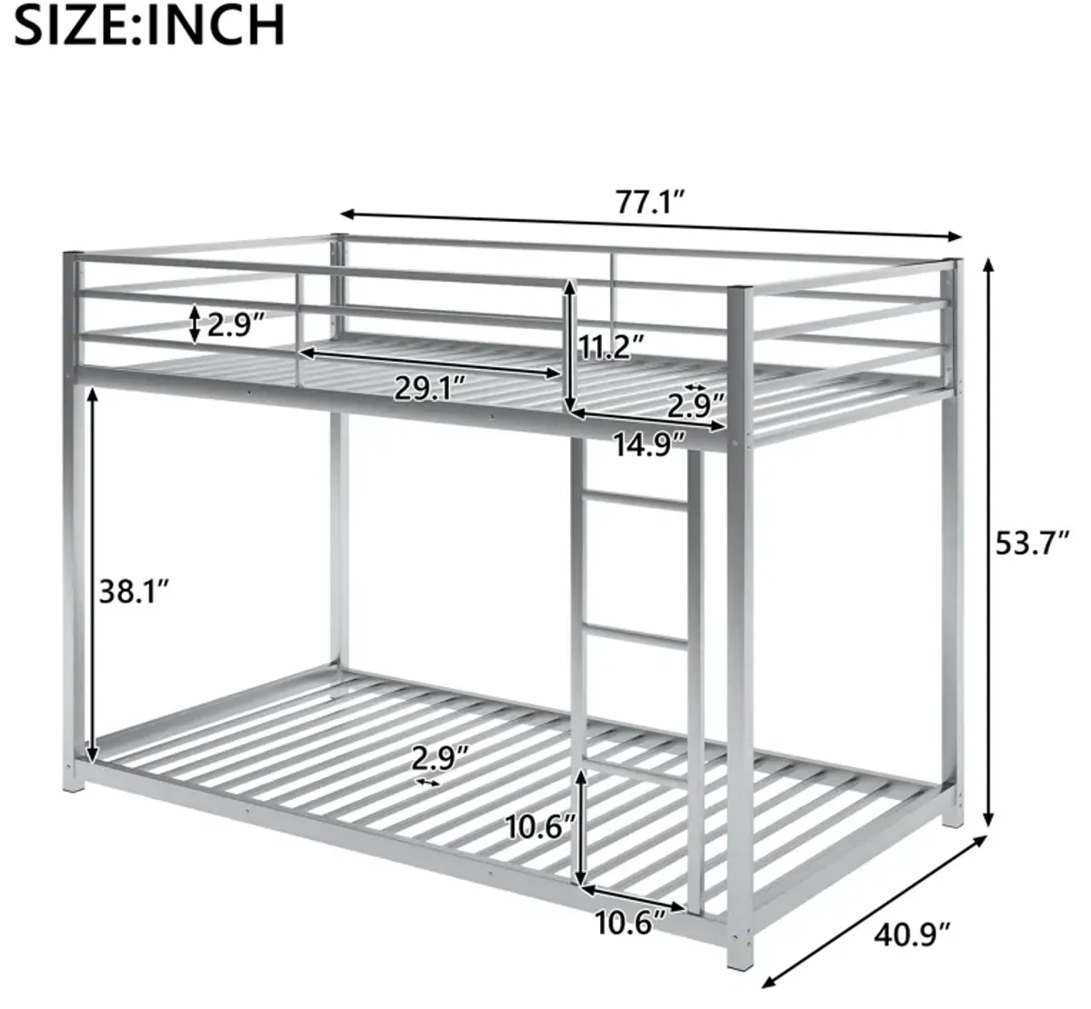 Merax Twin over Twin Metal Low Bunk Bed with Ladder